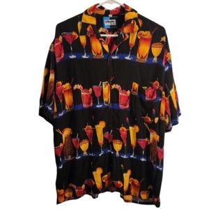 90's Vintage Cocktail Print Men's Short Sleeve Button Down Shirt. XXL